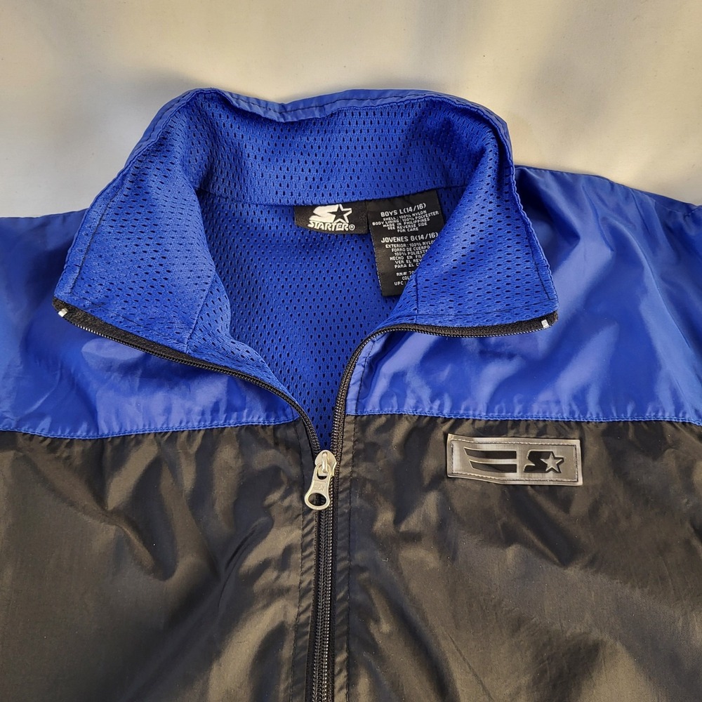 Vintage Boys L (14-16) Blue & Black Starter Jacket 90s Windbreaker